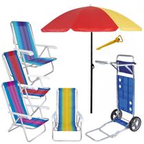 Kit Praia Carrinho C/ Avanço + 4 Cadeira Reclin Alum 8pos + Gurda Sol 1,8m + Saca Areia - Mor Kit Praia Carrinho C/ Avanço + 4 Cadeira Reclin Alum 8pos + Gurda Sol 1,8m + Saca Areia - Mor