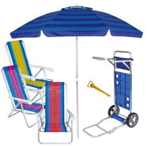 Kit Praia Carrinho Com Avanço + 3 Cadeira Reclinável Alumínio 8 Posições + Guarda Sol 2m + Saca Areia - Mor Kit Praia Carrinho Com Avanço + 3 Cadeira Reclinável Alumínio 8 Posições + Guarda Sol 2m + Saca Areia - Mor