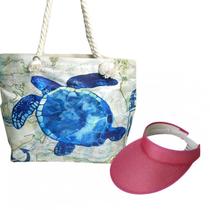 Kit Praia com bolsa estampada e viseira aba larga leve