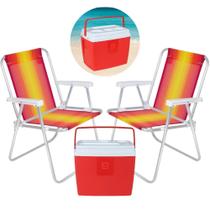 Kit Praia com Duas Cadeiras Coloridas + Caixa Termica Cooler 19 L