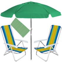 Kit Praia com Guarda Sol 1,60m + 2 Cadeiras de Praia Aluminio + Esteira de Praia