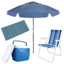 Kit Praia com Guarda Sol 2 M, Cadeira de Praia, Caixa Termica e Esteira