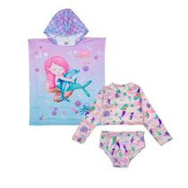 Kit Praia Conjunto Biquíni Menina + Toalha Poncho Algodão