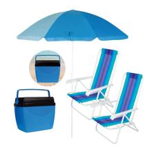 Kit Praia Cooler 26 L + Guarda Sol 1,50 M + Duas Cadeiras Coloridas Mor