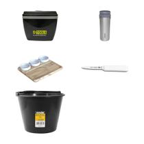 Kit Praia e Verão com Caixa Térmica, Copo Tramontina, Petisqueira, Faca e Balde