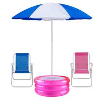 Kit Praia Em Família Cadeira Guarda Sol Piscina Infantil Inflável Rosa Pais e Filha