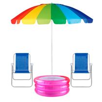 Kit Praia Em Família Cadeira Guarda Sol Pride Piscina Infantil Inflável Rosa Pais e Filha