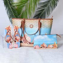Kit Praia Feminino: Bolsa + Chinelo + Nécessaire Estilo e Praticidade