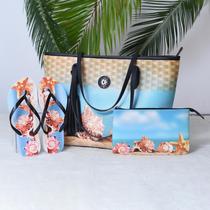 Kit Praia Feminino: Bolsa + Chinelo + Nécessaire Estilo e Praticidade