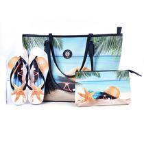 Kit Praia Feminino Bolsa Chinelo Nécessaire Estilo e Praticidade