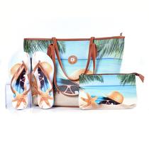 Kit Praia Feminino Bolsa Chinelo Nécessaire Estilo e Praticidade