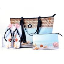 Kit Praia Feminino Bolsa Chinelo Nécessaire Estilo e Praticidade