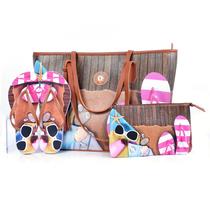 Kit Praia Feminino Bolsa Chinelo Nécessaire Estilo e Praticidade
