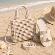 Kit Praia Feminino Bolsa PVC Tela + Chinelo Rasteira Slide Conjunto Verão Confortável Leve Kit Praia Feminino Bolsa PVC Tela + Chinelo Rasteira Slide Conjunto Verão Confortável Leve