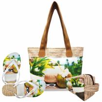 Kit Praia Feminino Chapéu e Coco com Bolsa, Necessaire e Chinelo, Magicc