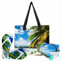 Kit Praia Feminino Coqueiro com Bolsa, Necessaire e Chinelo, Magicc