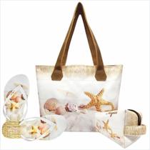 Kit Praia Feminino Estrela-do-Mar Areia Bolsa, Necessaire e Chinelo, Magicc Bolsas