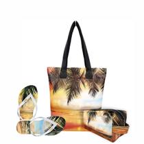 Kit Praia Feminino Pôr do Sol com Bolsa, Necessaire e Chinelo, Magicc Kit Praia Feminino Pôr do Sol com Bolsa, Necessaire e Chinelo, Magicc