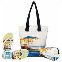 Kit Praia Feminino Sossego com Bolsa, Necessaire e Chinelo, Magicc