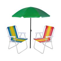 Kit Praia Guarda Sol 1,80m Aço 2 Cadeira Alta Alumínio Jardim Camping Piscina - Mor