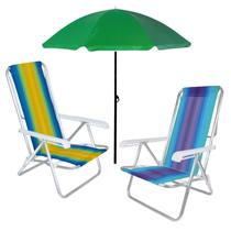 Kit Praia Guarda Sol 1,80m Aço 2 Cadeira Reclinável 8 Posições Alumínio - Mor Kit Praia Guarda Sol 1,80m Aço 2 Cadeira Reclinável 8 Posições Alumínio - Mor