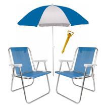 Kit Praia Guarda Sol 1,8m 2 Cadeira De Praia Alta Sannet Alumínio Saca Areia - Mor