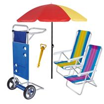 Kit Praia Guarda Sol 1,8m 2 Cadeira Reclinável 8 Posições Carrinho De Praia Saca Areia - Mor Kit Praia Guarda Sol 1,8m 2 Cadeira Reclinável 8 Posições Carrinho De Praia Saca Areia - Mor