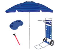 Kit Praia Guarda Sol 2,4m Carrinho Com Avanço Alumínio Mesinha Para Cadeira Saca Areia Pressão - Mor Kit Praia Guarda Sol 2,4m Carrinho Com Avanço Alumínio Mesinha Para Cadeira Saca Areia Pressão - Mor