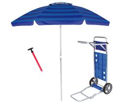 Kit Praia Guarda Sol 2,4m Carrinho Com Avanço Alumínio Saca Areia Pressão - Mor Kit Praia Guarda Sol 2,4m Carrinho Com Avanço Alumínio Saca Areia Pressão - Mor