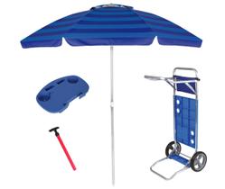 Kit Praia Guarda Sol 2,4m Carrinho Simples Alumínio Mesinha Para Cadeira Saca Areia Pressão - Mor