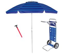 Kit Praia Guarda Sol 2,4m Carrinho Simples Alumínio Saca Areia Pressão - Mor