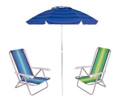 Kit Praia Guarda Sol Articulado 2m Cadeira Reclinável 4 Posições De Alumínio - Mor Kit Praia Guarda Sol Articulado 2m Cadeira Reclinável 4 Posições De Alumínio - Mor