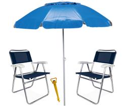 Kit Praia Guarda Sol Bagum 2 Metros Cadeira Alumínio Master Até 120kg Alumínio Saca Areia Rosca - Mor