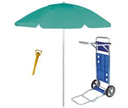 Kit Praia Guarda Sol Bagum 2 Metros Carrinho Com Avanço Alumínio Saca Areia Rosca - Mor