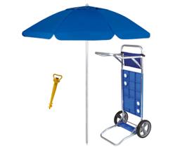 Kit Praia Guarda Sol Bagum 2 Metros Carrinho Simples Alumínio Saca Areia Rosca - Mor
