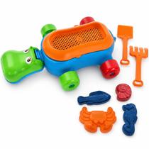 Kit Praia Infantil Hipopótamo Divplast Completo Com Pá Rastelo Moldes E Rodinhas Colorido