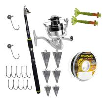 Kit Praia Molinete Arena 4000 Vara Telesc 3,00m Linha + Isca