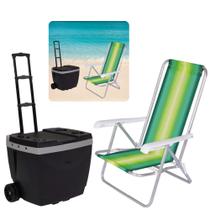 Kit Praia / Pesca Caixa Termica 42 L Rodas e Alca + Cadeira 4 Posicoes Aluminio Mor