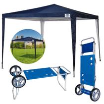 Kit Praia Tenda Gazebo 3x3 M Oxford Azul + Carrinho com Avanco Mor