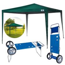 Kit Praia Tenda Gazebo 3x3 M Oxford Verde + Carrinho com Avanco Mor