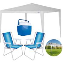 Kit Praia Tenda Gazebo 3x3 M Rafia + 2 Cadeiras Aluminio + Cooler 26 L Mor