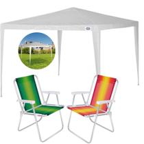 Kit Praia Tenda Gazebo Branca Rafia + 2 Cadeiras Coloridas Aluminio Mor