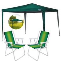 Kit Praia Tenda Gazebo Verde Oxford + 2 Cadeiras Coloridas Aluminio Mor