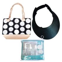 Kit Praia Verão Chapéu Preto Viseira, Bolsa E Kit Viagem