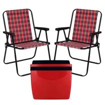 Kit Praia Vermelho e Preto Caixa Termica Cooler 26 L + Duas Cadeiras Mor