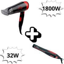 Kit Prancha Alisadora Chapinha Bivolt 110/220V + Secador de Cabelo Elétrico 1800 Watts Liso Intenso Cabo Grande Útil Eletro