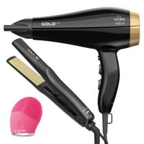 Kit Prancha e Secador de Cabelo Gold + Brinde 127V