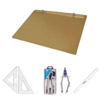 Kit Prancheta A3 Natural Par Esquadro 32 Cm Cis 303 Régua 30 - Fenix