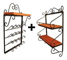 Kit Prateleira Porta Condimentos + Porta Copos De Parede