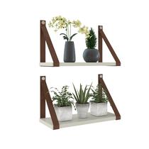 Kit Prateleira Suporte MDF de Parede Alça de Couro Kit Prateleira Suporte MDF de Parede Alça de Couro